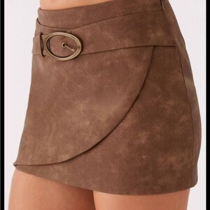 Peppermayo Tan Mini Skirt with Oval Buckle